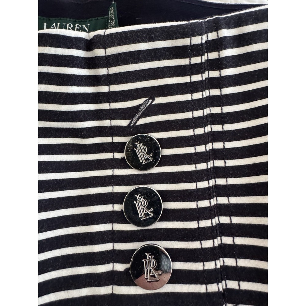 LAUREN Ralph Lauren Navy Striped Capri Jersey Pants - Size PM - Missing Button - Picture 5 of 6